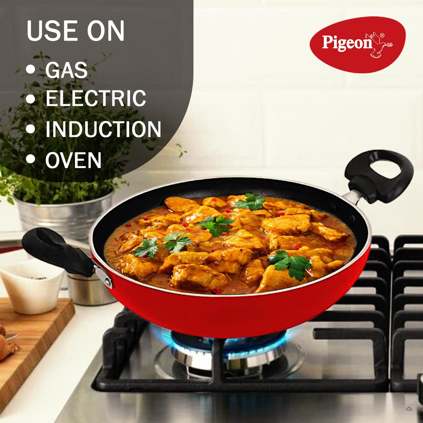 Pigeon Induction Base Storm Non Stick Kadai with Stainless Steel Lid, 200 IB