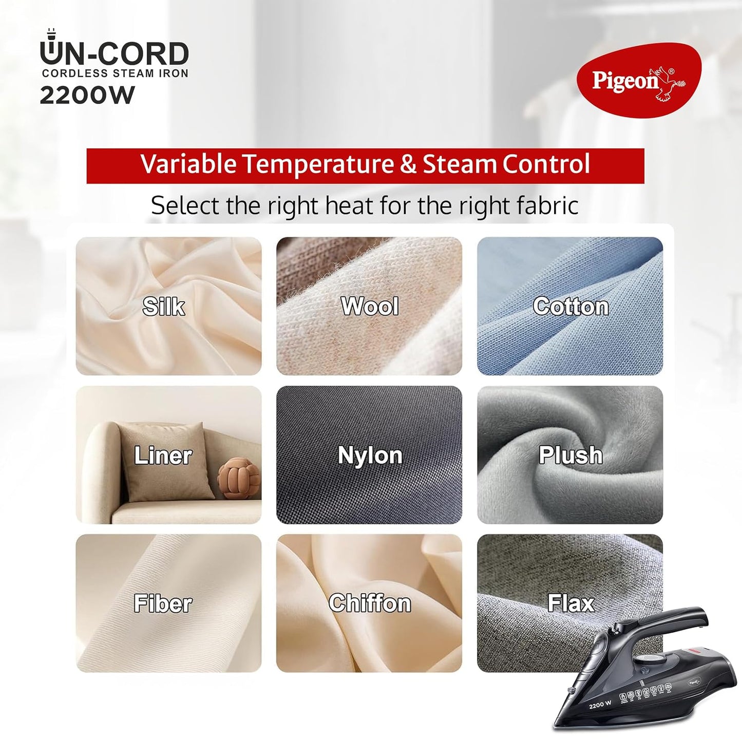 Pigeon un-cord cordless steam iron 2200 W