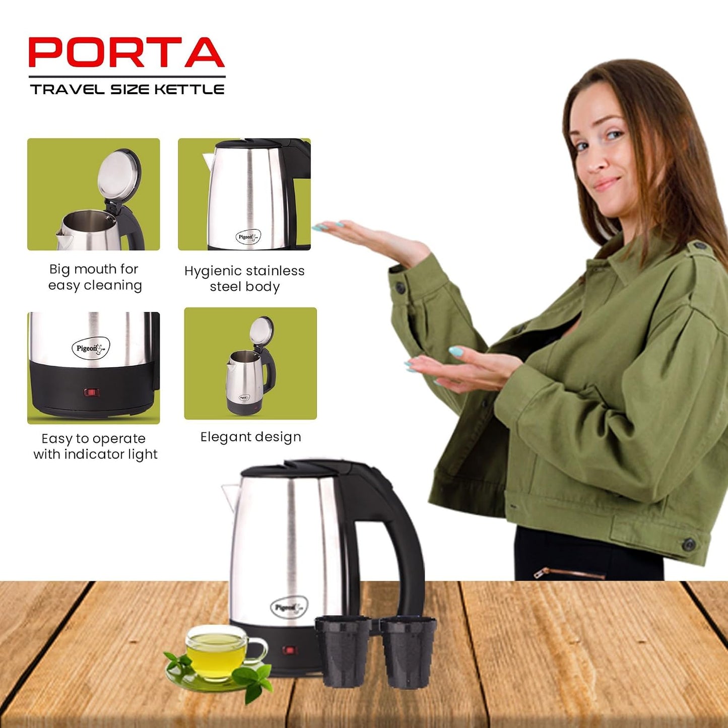 Porta Travel Size Kettle, 1000 Watts, 0.5 Liter,