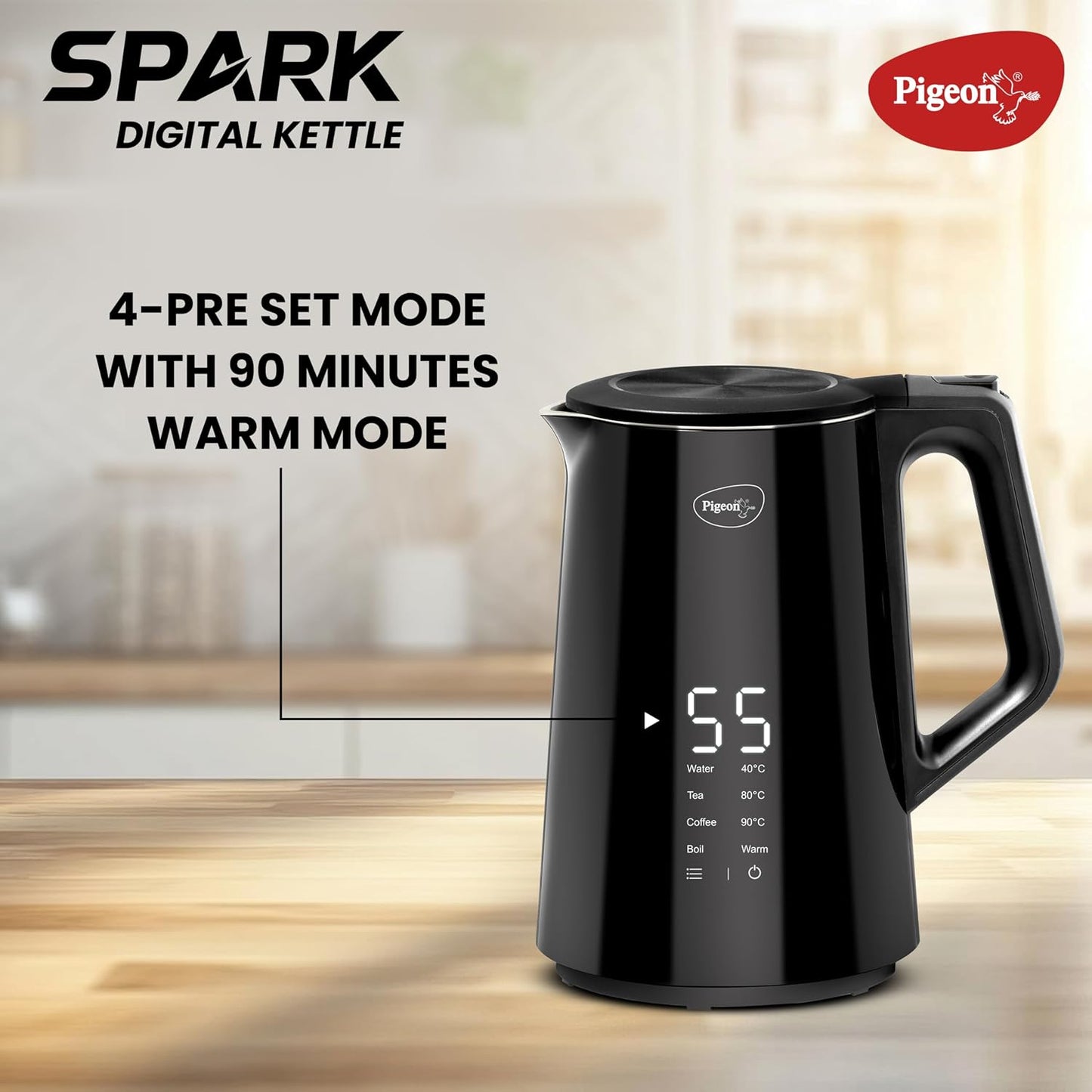 Spark Digital Kettle 1500 Watt, 1.5 L with Stainless Steel Body