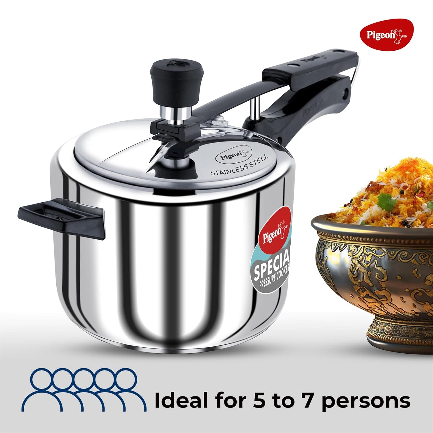 Special Pressure Cooker Stainless Steel Inner Lid 5 Litre Capacity Sandwich Bottom Induction and Gas Stove Compatible with Even Heating for Uniform Cooking