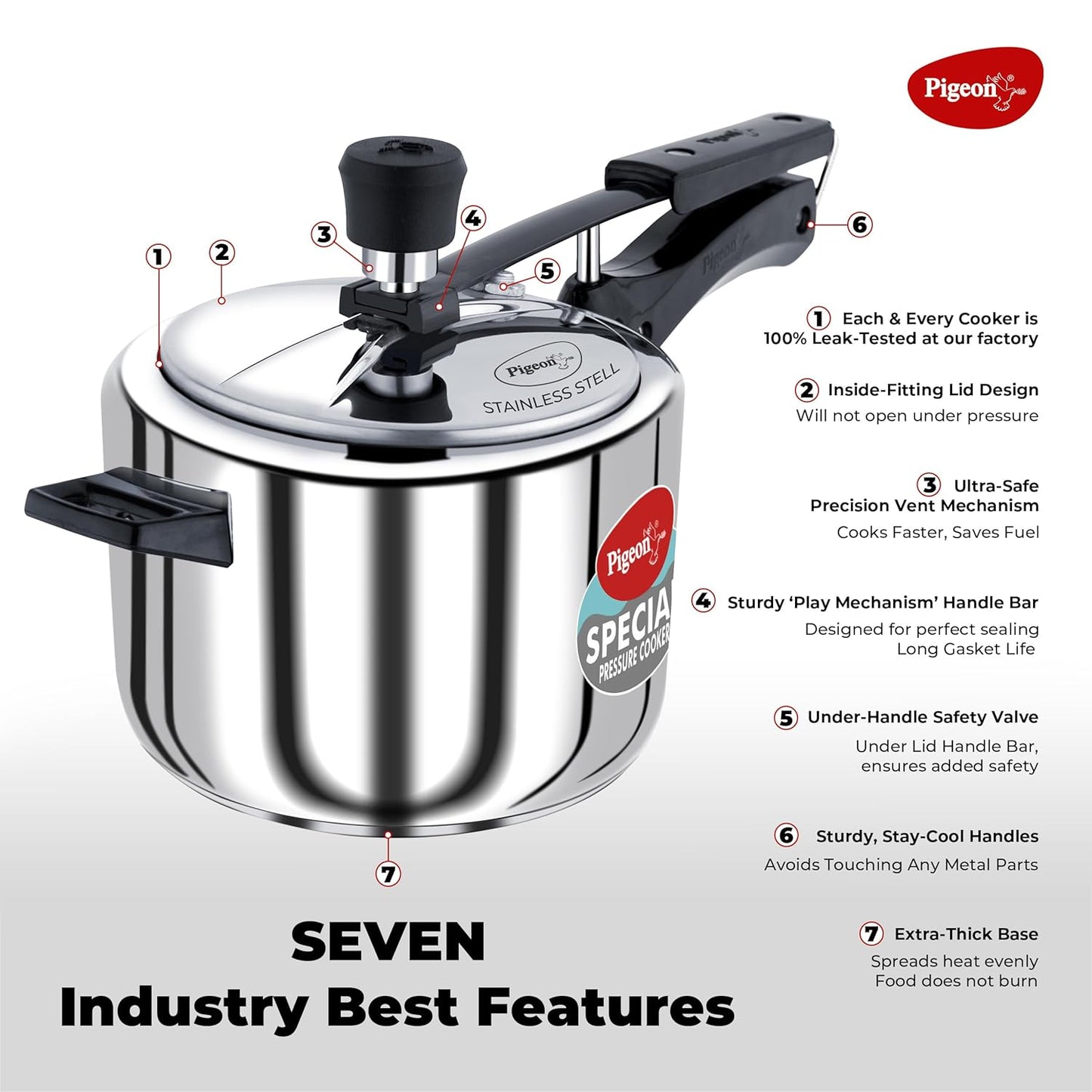 Special Pressure Cooker Stainless Steel Inner Lid 5 Litre Capacity Sandwich Bottom Induction and Gas Stove Compatible with Even Heating for Uniform Cooking