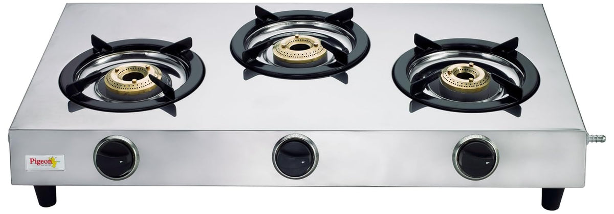 by Stovekraft Stainless Steel 123 Open LPG Gas Stove, (3 Burner, Silver, Manual Ignition)