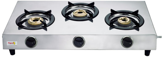 by Stovekraft Stainless Steel 123 Open LPG Gas Stove, (3 Burner, Silver, Manual Ignition)