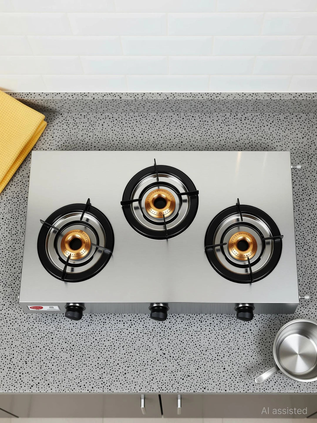 by Stovekraft Stainless Steel 123 Open LPG Gas Stove, (3 Burner, Silver, Manual Ignition)