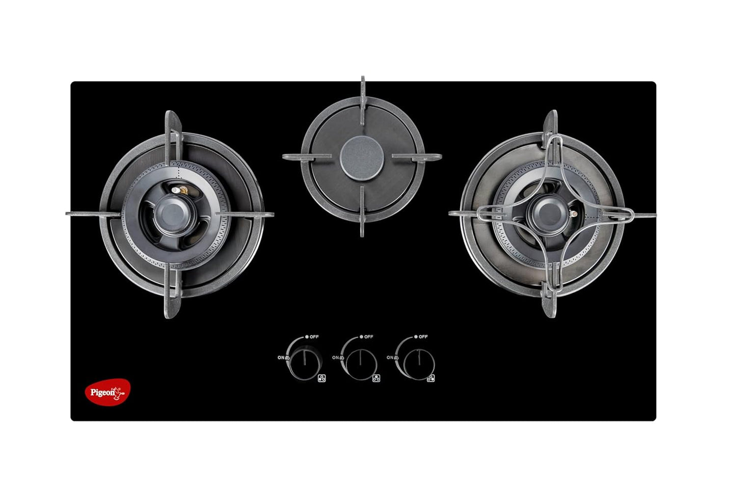Pigeon Twinspark Hob 3 Burner Multi Spark Integrated Auto Ignition With Forged Burners, Scratch Resistant 6 mm Thick Toughened Glass Top For Easy Cleaning