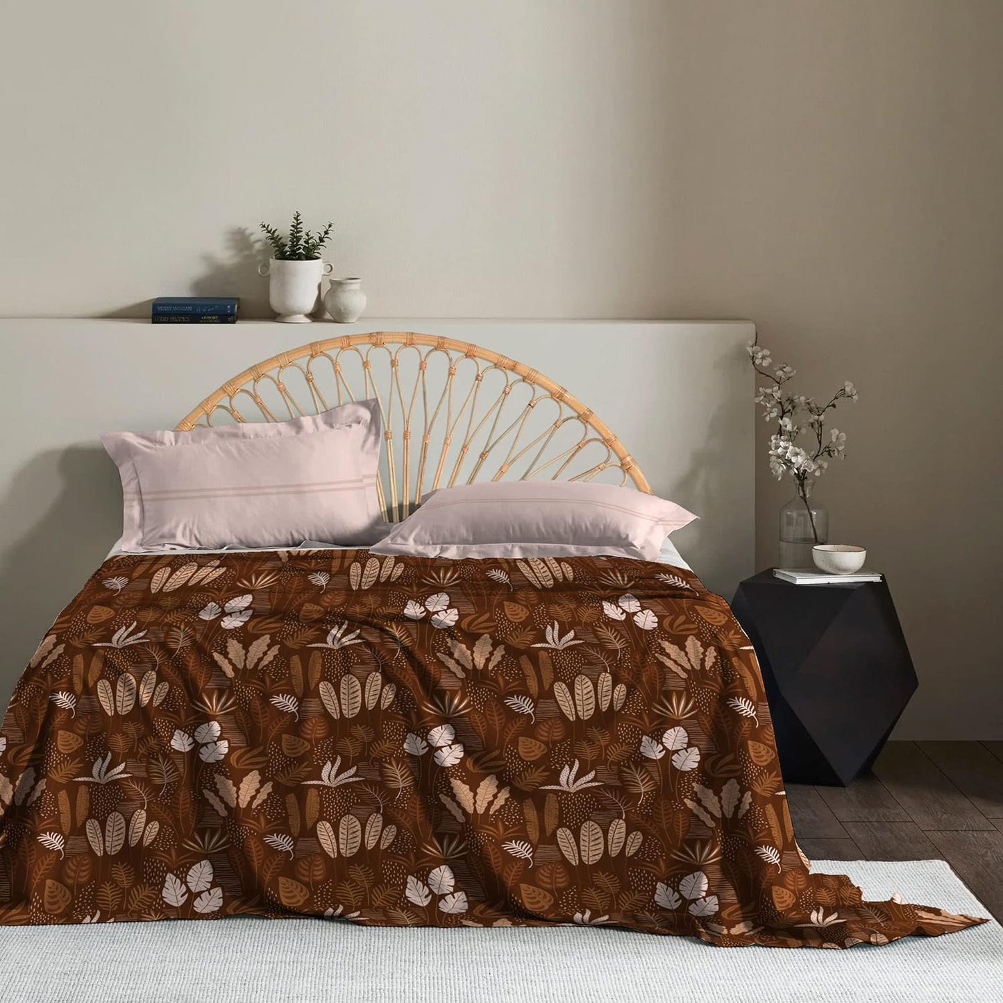 Trident Moments Thailand Brown 120 TC Cotton Double Bed Bedsheet With 2 Pillow Covers