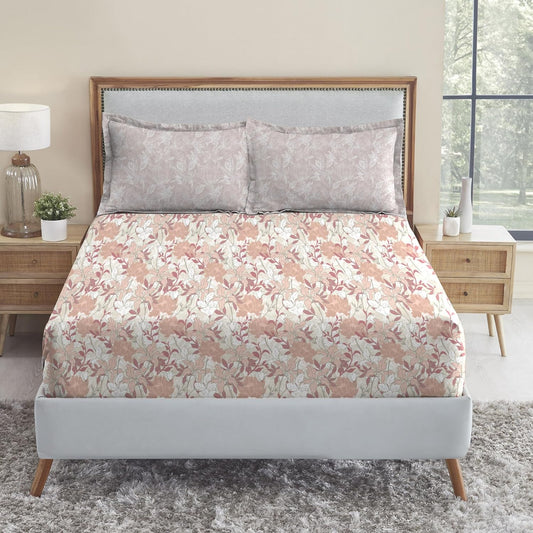 Trident Dusk & Down TUSCANY FLORAL PINK 144 TC Cotton Double Bed Bedsheet With 2 Pillow Covers