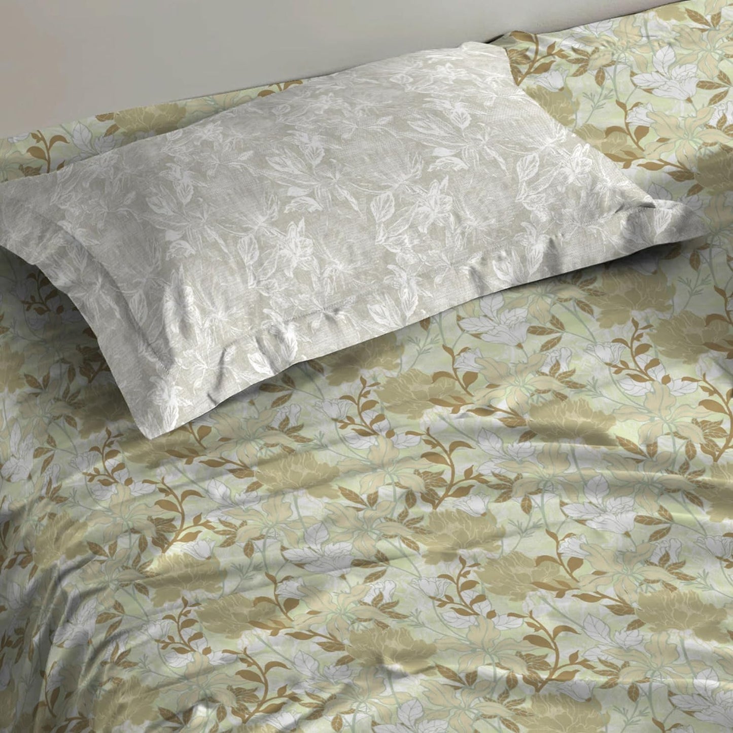 Trident Dusk & Down TUSCANY FLORAL YELLOW 144 TC Cotton Double Bed Bedsheet With 2 Pillow Covers
