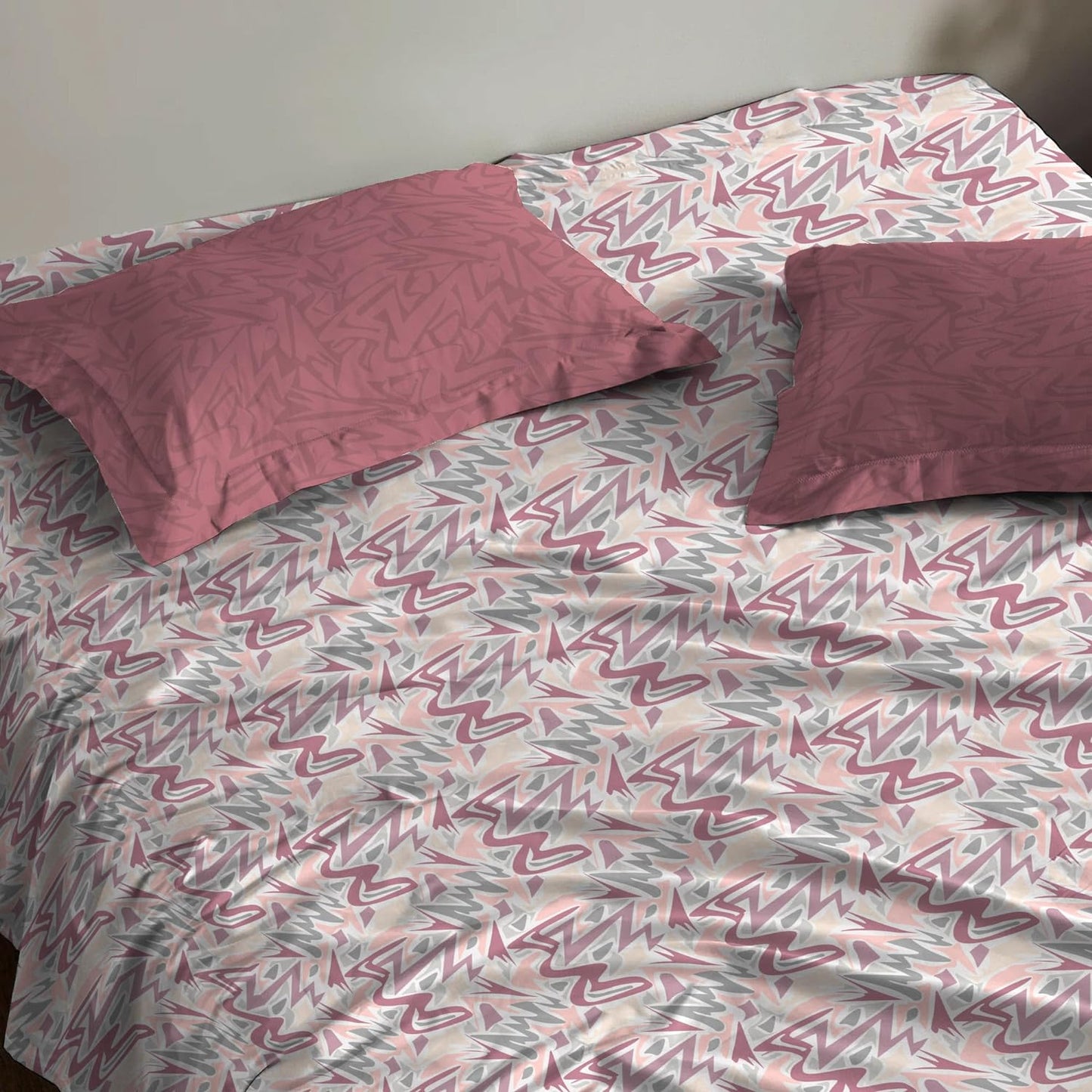 Trident Dusk & Down NIGHT BLOOM RED 144 TC Cotton Double Bed Bedsheet With 2 Pillow Covers