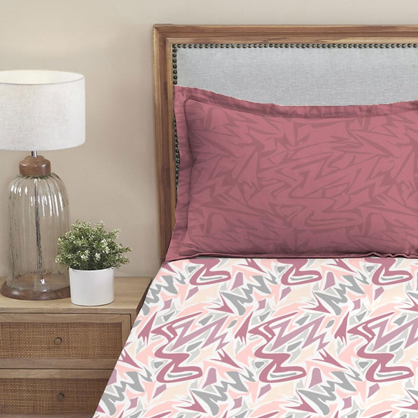 Trident Dusk & Down NIGHT BLOOM RED 144 TC Cotton Double Bed Bedsheet With 2 Pillow Covers