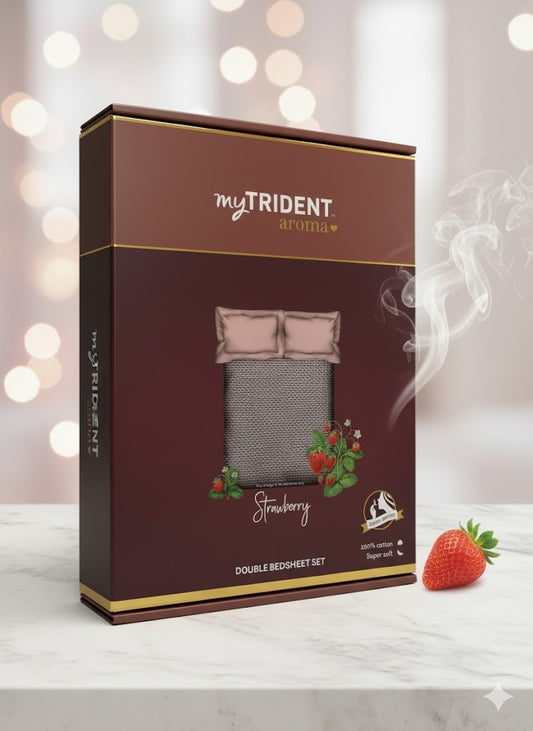 MYTRIDENT Aroma Double Bedsheet Set Strawberry Queen Size Bedsheet for Double Bed, 1 Queen Size Bedsheet with 2 Pillow Covers Superior Softness | 144 TC | 100% Cotton