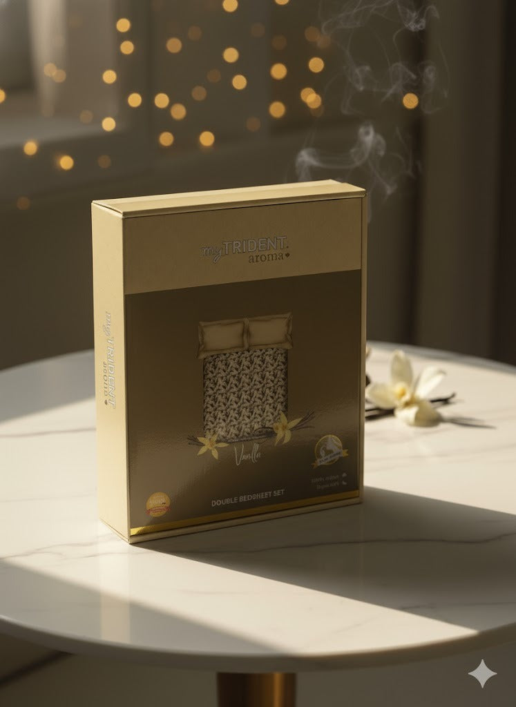 MYTRIDENT Aroma Double Bedsheet Set Vanilla Queen Size Bedsheet for Double Bed, 1 Queen Size Bedsheet with 2 Pillow Covers Superior Softness | 144 TC | 100% Cotton