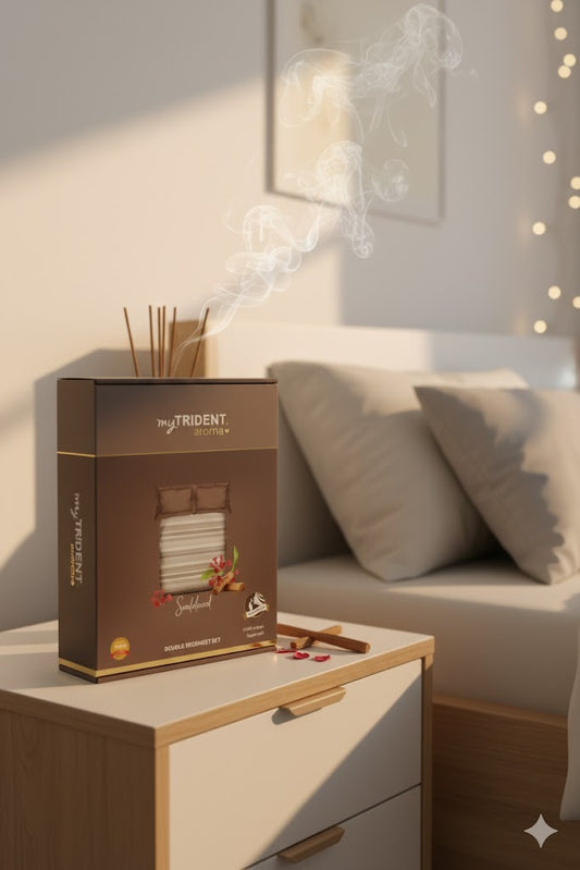 MYTRIDENT Aroma Double Bedsheet Set Sandlewood Queen Size Bedsheet for Double Bed, 1 Queen Size Bedsheet with 2 Pillow Covers Superior Softness | 144 TC | 100% Cotton