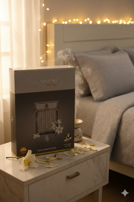 MYTRIDENT Aroma Double Bedsheet Set Lilly Queen Size Bedsheet for Double Bed, 1 Queen Size Bedsheet with 2 Pillow Covers Superior Softness | 144 TC | 100% Cotton