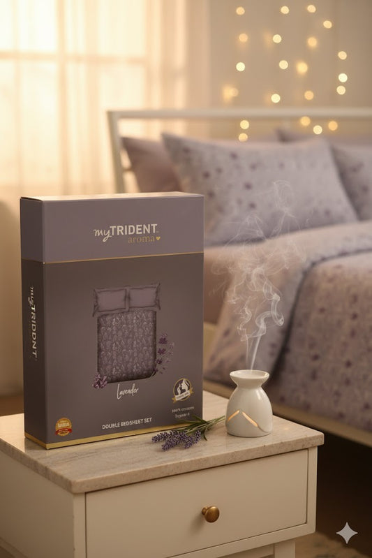 MYTRIDENT Aroma Double Bedsheet Set Lavender Queen Size Bedsheet for Double Bed, 1 Queen Size Bedsheet with 2 Pillow Covers Superior Softness | 144 TC | 100% Cotton