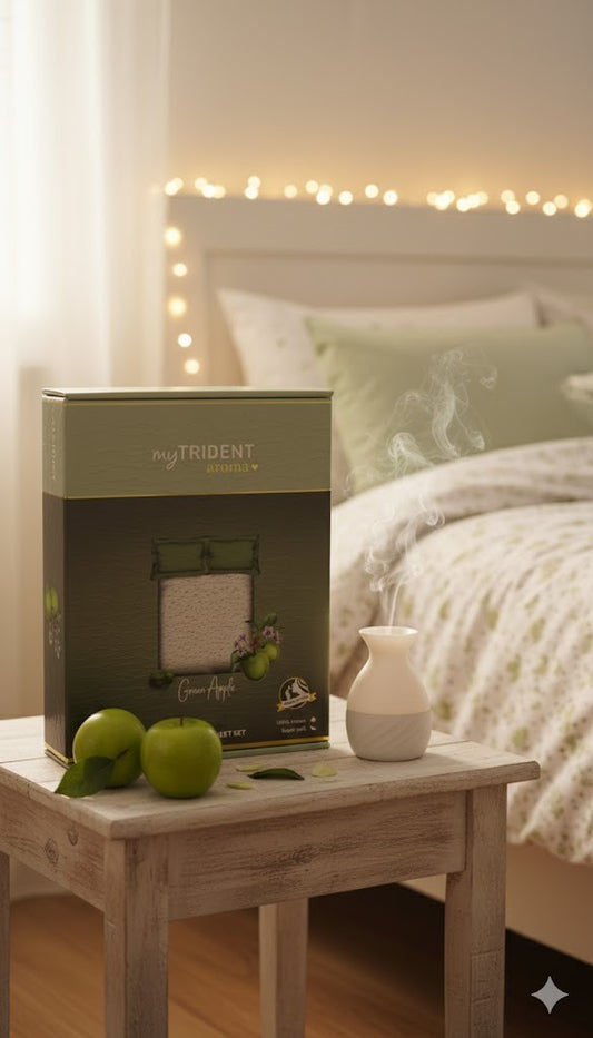 MYTRIDENT Aroma Double Bedsheet Set Green Apple Queen Size Bedsheet for Double Bed, 1 Queen Size Bedsheet with 2 Pillow Covers Superior Softness | 144 TC | 100% Cotton