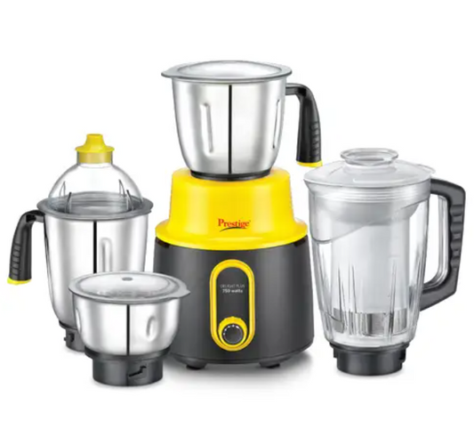 Prestige Delight Plus 750W Mixer Grinder With 4 Jars (Black/Yellow)