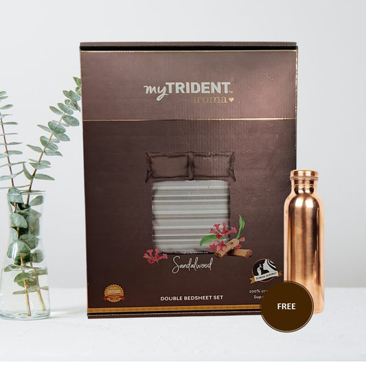 TRIDENT Aroma Double Bedsheet Set, With 2 Pillow Covers | 144 TC | 100% Cotton