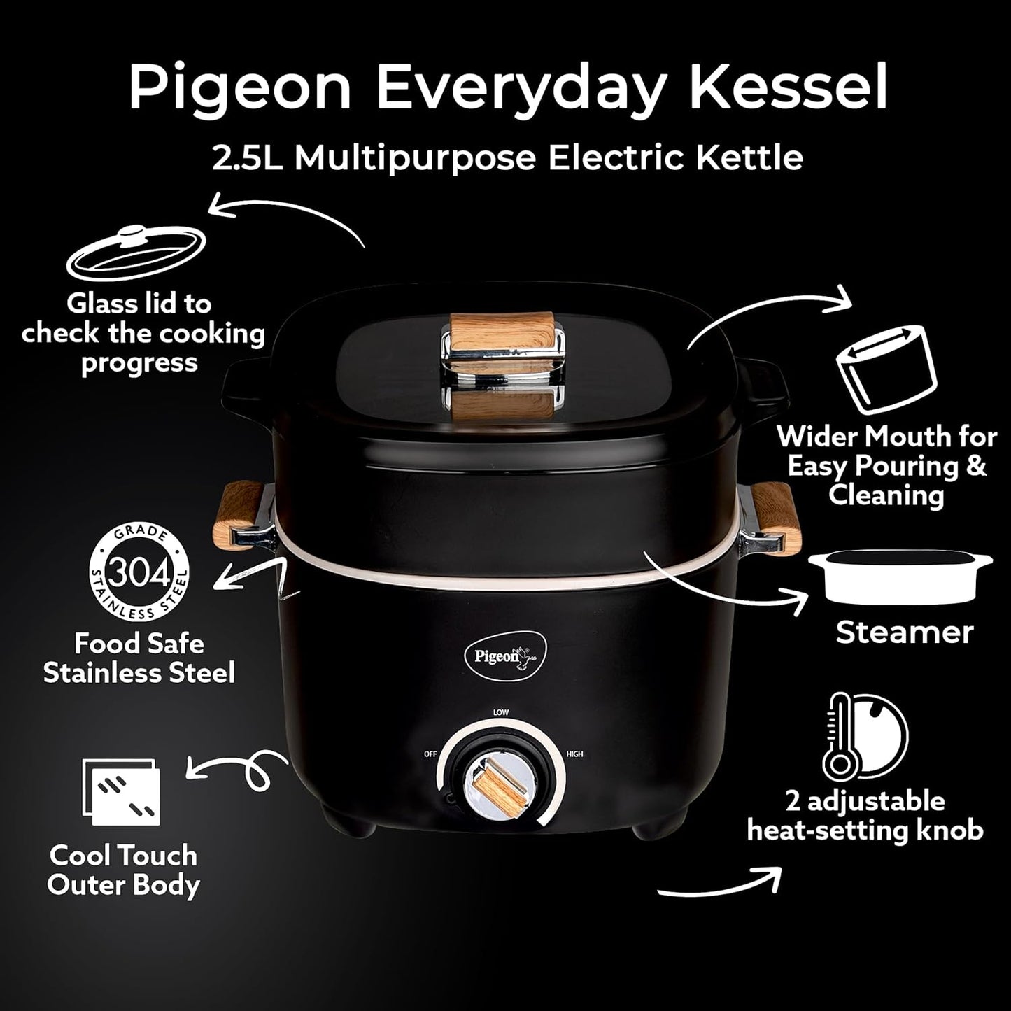 Everyday Plus Multi-Cook Kettle,1000 Watts,2.5 Litre, Used For Boil, Brew, Cook & Serve All In One