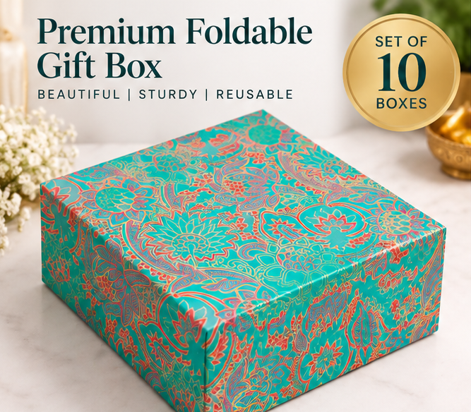 Premium Foldable Gift Box – Teal Floral Design| Set of 10