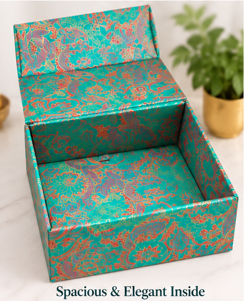 Premium Foldable Gift Box – Teal Floral Design| Set of 10