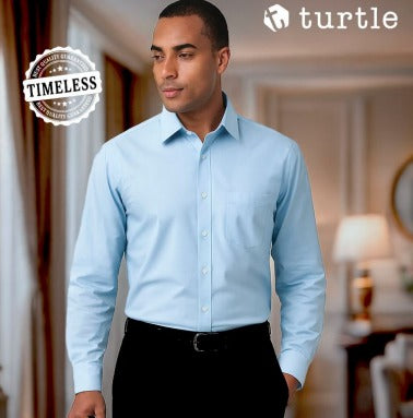 Turtle Brisbane Powder Blue Cotton Shirt for Men | Full Sleeve White and Powder Blue