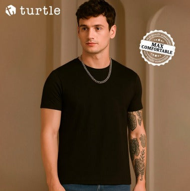 Turtle Auckland Black Round Neck T-Shirt for Men | 100% Cotton Black and White