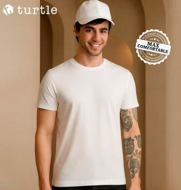 Turtle Auckland Black Round Neck T-Shirt for Men | 100% Cotton Black and White