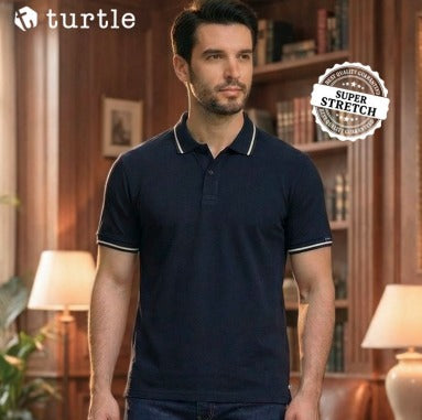 Turtle Oxford Polo T-Shirt for Men – White & Navy Blue