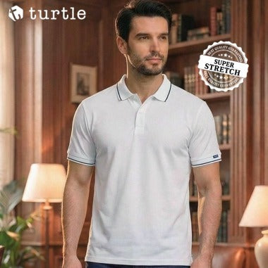 Turtle Oxford Polo T-Shirt for Men – White & Navy Blue