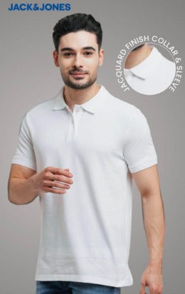 JACK & JONES Jacquard Polo T-Shirt – White & Wine | 100% Cotton