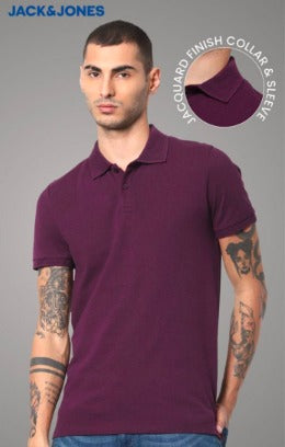 JACK & JONES Jacquard Polo T-Shirt – White & Wine | 100% Cotton