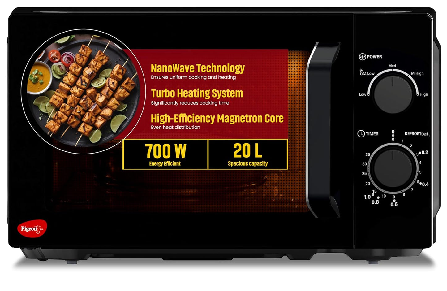 Pigeon 20L Nano Wave Solo Microwave Oven | 700 Watts | 5 power levels