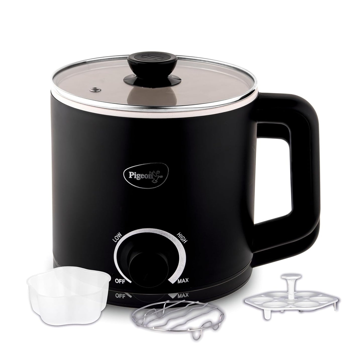 Swift Multi-Cook Kettle 1.5L, Egg Rack - Black | Double Layered | Food Grade Stainless Steel Inner Wall | Glass Lid | Auto Shut-Off, 600 Watts