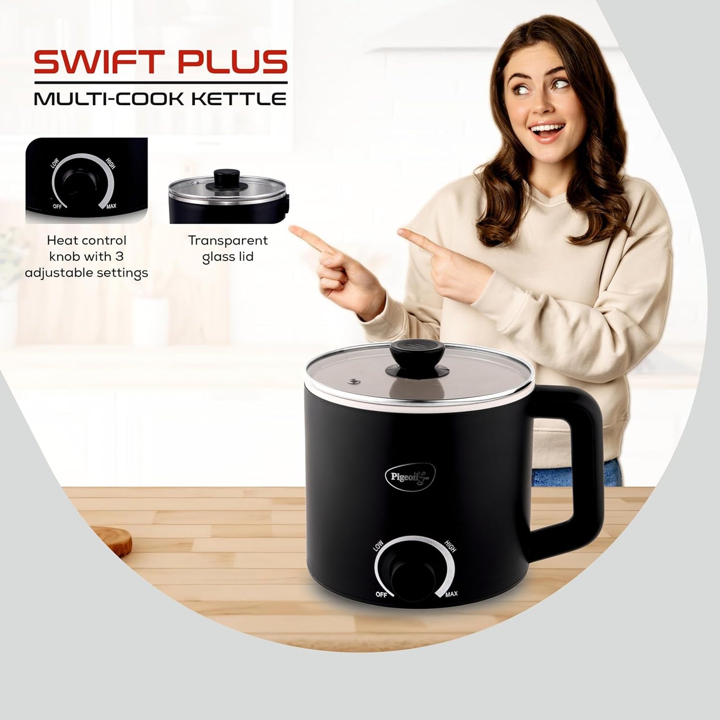 Swift Multi-Cook Kettle 1.5L, Egg Rack - Black | Double Layered | Food Grade Stainless Steel Inner Wall | Glass Lid | Auto Shut-Off, 600 Watts