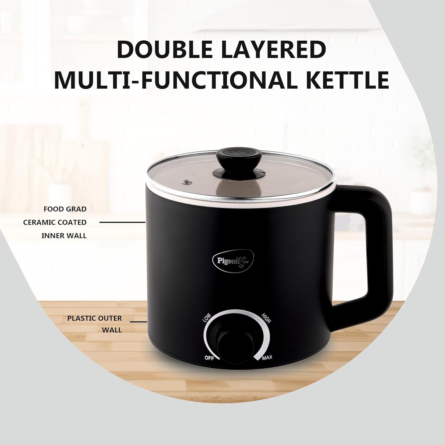 Swift Multi-Cook Kettle 1.5L, Egg Rack - Black | Double Layered | Food Grade Stainless Steel Inner Wall | Glass Lid | Auto Shut-Off, 600 Watts