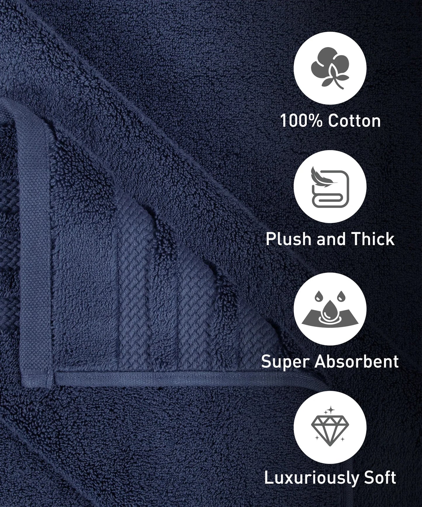 TRIDENT Indulgence Soft Comfort 2Pc Hand Towel Set, Cotton-Rich Terry Towel Set – Patriot Blue
