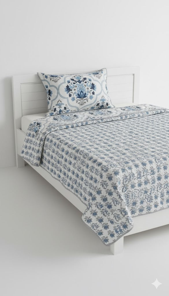 200 TC Pure Cotton Reversible Traditional Jaipuri Design Printed Light Weight Double Bed Quilt/Razai/Rajai - [Double Bed- 2.2X 2.4Meter] (Design 1)| TC - 200,Multicolor
