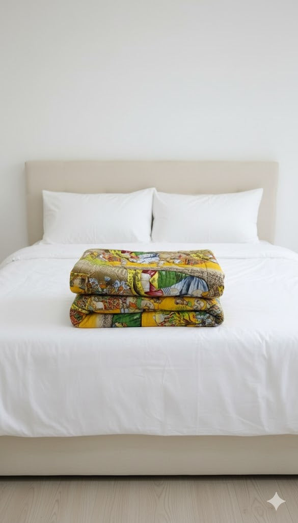 200 TC Pure Cotton Reversible Traditional Jaipuri Design Printed Light Weight Double Bed Quilt/Razai/Rajai - [Double Bed- 2.2X 2.4Meter] (Design 13)| TC - 200,Multicolor