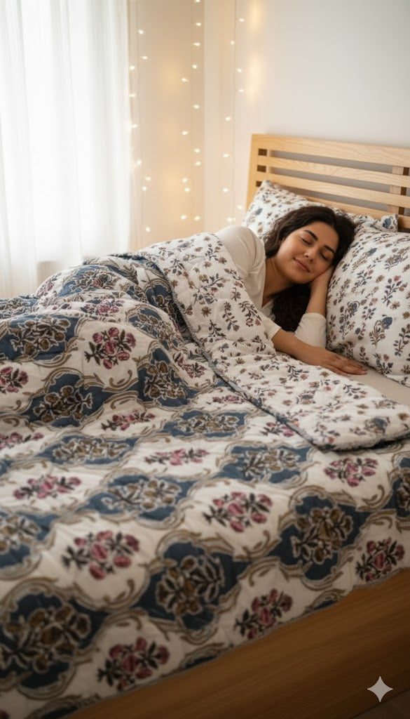 200 TC Pure Cotton Reversible Traditional Jaipuri Design Printed Light Weight Double Bed Quilt/Razai/Rajai - [Double Bed- 2.2X 2.4Meter] (Design 7)| TC - 200,Multicolor