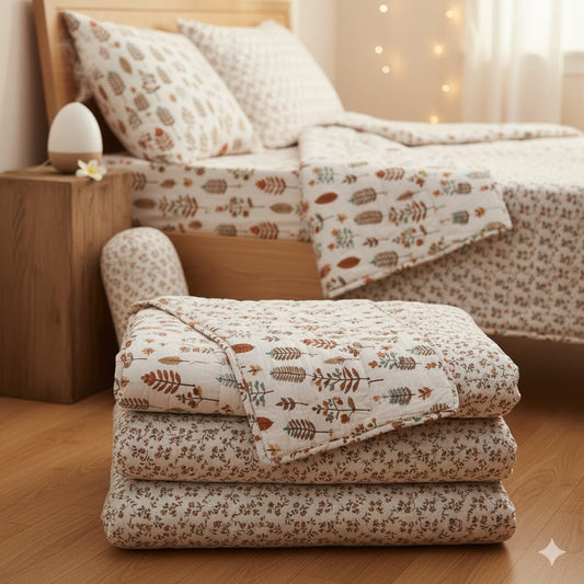 200 TC Pure Cotton Reversible Traditional Jaipuri Design Printed Light Weight Double Bed Quilt/Razai/Rajai - [Double Bed- 2.2X 2.4Meter] (Design 8)| TC - 200,Multicolor