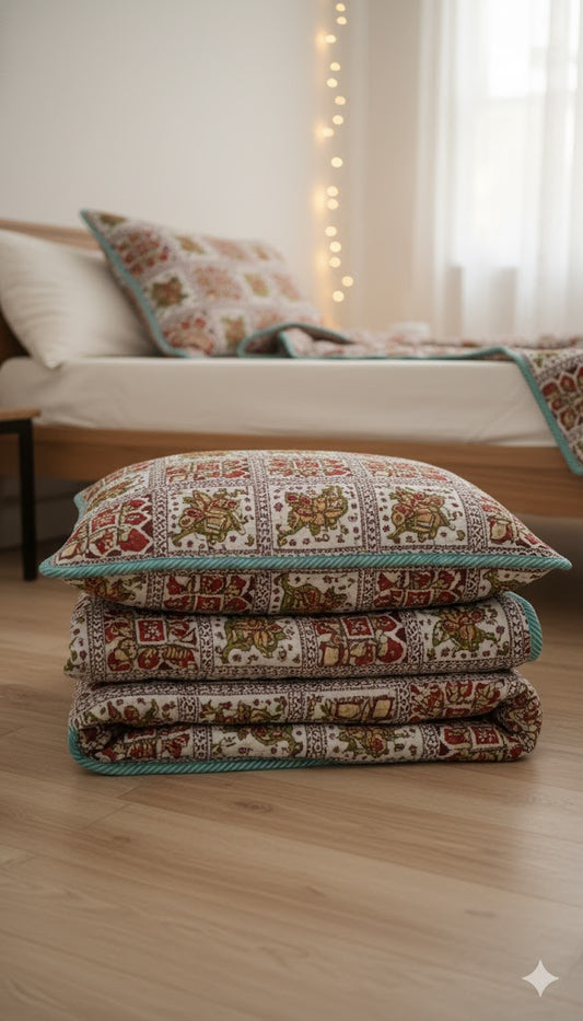 200 TC Pure Cotton Reversible Traditional Jaipuri Design Printed Light Weight Double Bed Quilt/Razai/Rajai - [Double Bed- 2.2X 2.4Meter] (Design 11)| TC - 200,Multicolor