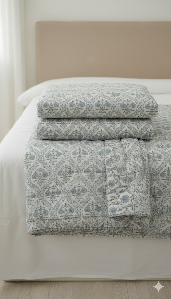 200 TC Pure Cotton Reversible Traditional Jaipuri Design Printed Light Weight Double Bed Quilt/Razai/Rajai - [Double Bed- 2.2X 2.4Meter] (Design 14)| TC - 200,Multicolor