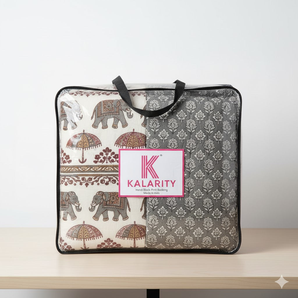 200 TC Pure Cotton Reversible Traditional Jaipuri Design Printed Light Weight Double Bed Quilt/Razai/Rajai - [Double Bed- 2.2X 2.4Meter] (Design 20)| TC - 200,Multicolor