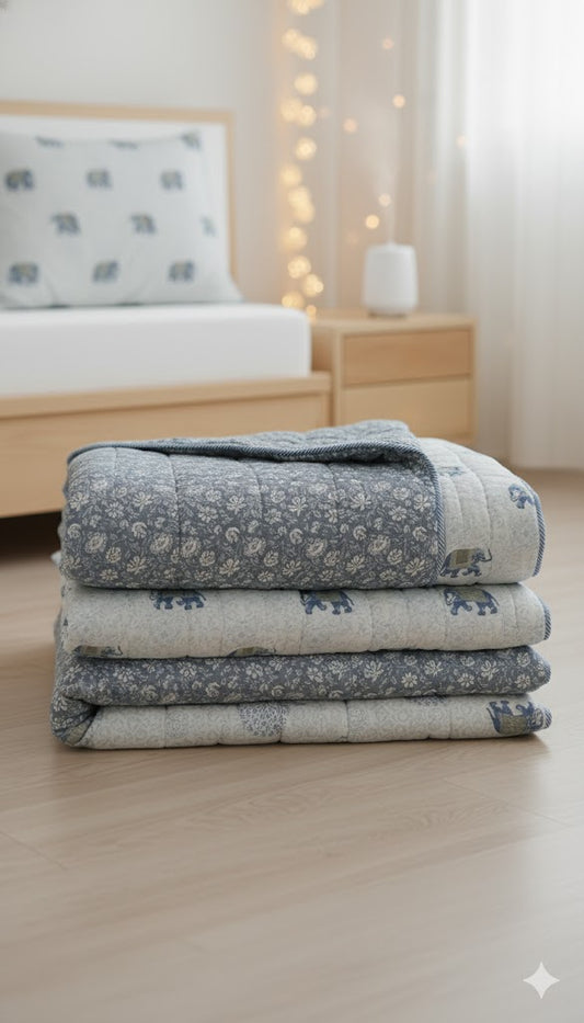 200 TC Pure Cotton Reversible Traditional Jaipuri Design Printed Light Weight Double Bed Quilt/Razai/Rajai - [Double Bed- 2.2X 2.4Meter] (Design 9)| TC - 200,Multicolor