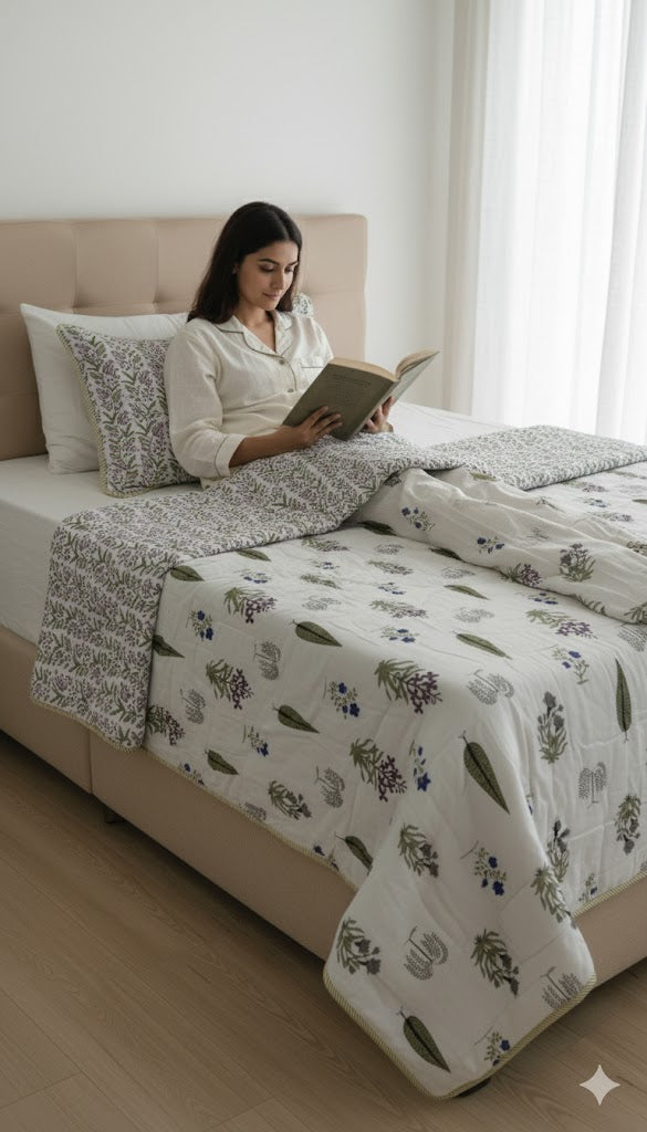 200 TC Pure Cotton Reversible Traditional Jaipuri Design Printed Light Weight Double Bed Quilt/Razai/Rajai - [Double Bed- 2.2X 2.4Meter] (Design 16)| TC - 200,Multicolor