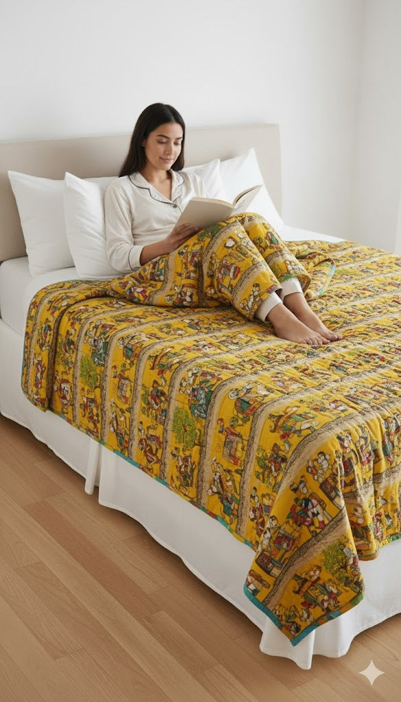200 TC Pure Cotton Reversible Traditional Jaipuri Design Printed Light Weight Double Bed Quilt/Razai/Rajai - [Double Bed- 2.2X 2.4Meter] (Design 13)| TC - 200,Multicolor