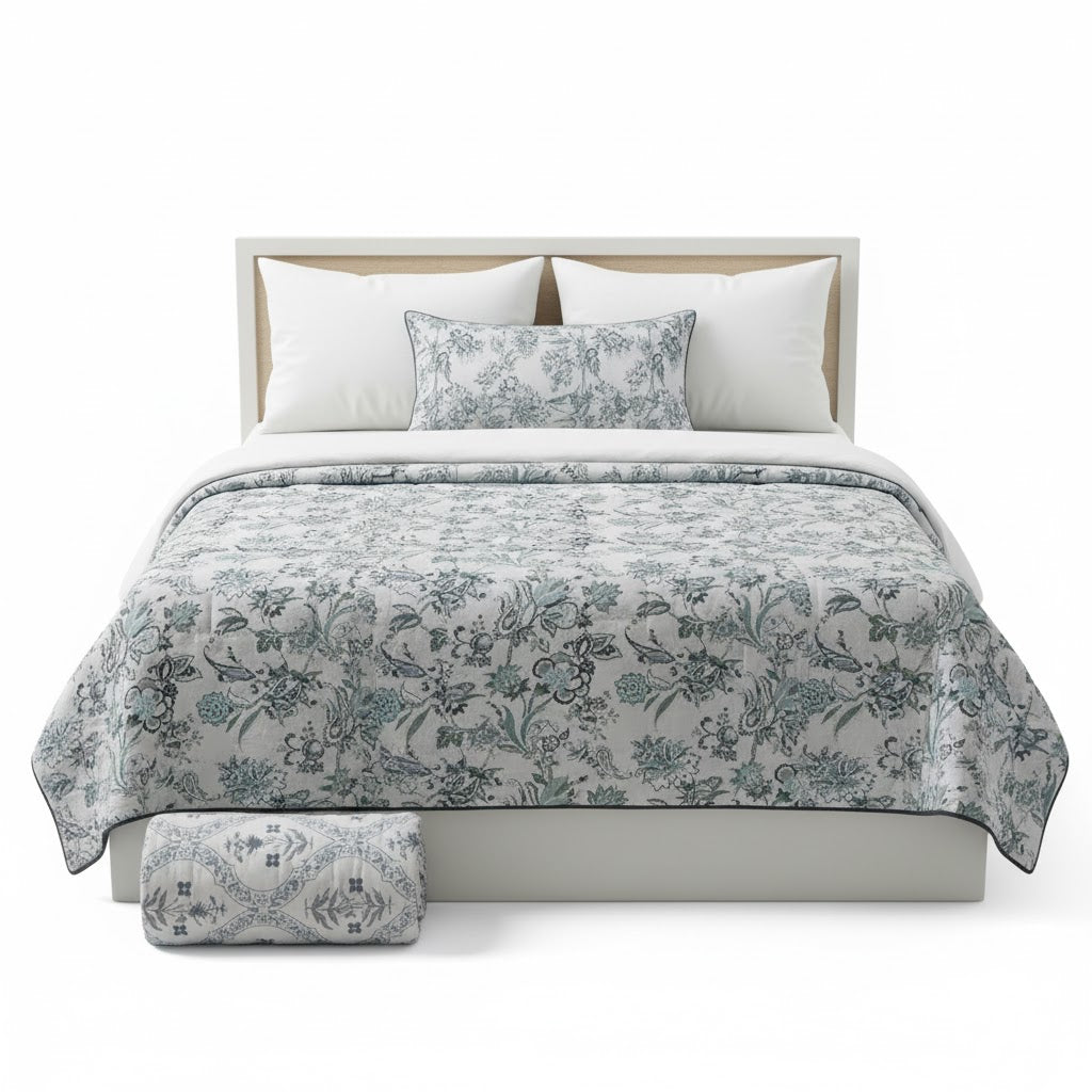 200 TC Pure Cotton Reversible Traditional Jaipuri Design Printed Light Weight Double Bed Quilt/Razai/Rajai - [Double Bed- 2.2X 2.4Meter] (Design 1)| TC - 200,Multicolor