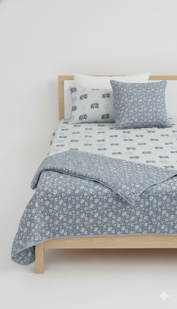 200 TC Pure Cotton Reversible Traditional Jaipuri Design Printed Light Weight Double Bed Quilt/Razai/Rajai - [Double Bed- 2.2X 2.4Meter] (Design 9)| TC - 200,Multicolor